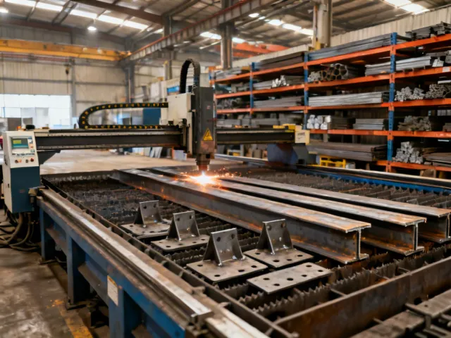 Structural steel fabrication with CNC plasma cutting for gusset plates and connections