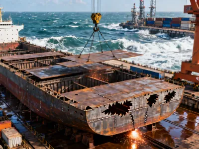 Shipbuilding industry using plasma cutting for hull sections